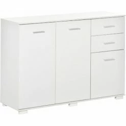 HOMCOM Modern Storage Cabinet Home Organisation W/2 Cabinets&Drawers White
