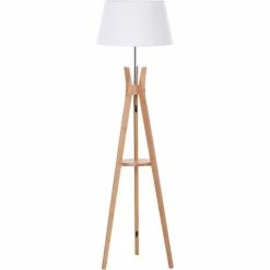 HOMCOM Tripod Floor Lamp Light E27 Base W/ Fabric Shade Storage Shelf, White