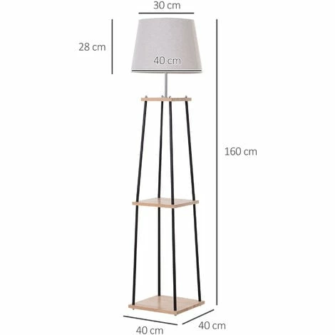 HOMCOM Modern Shelf Floor Lamp Standing Light w/ 2-Tier Shelves for Living Room