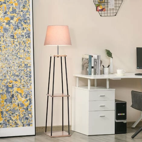 HOMCOM Modern Shelf Floor Lamp Standing Light w/ 2-Tier Shelves for Living Room