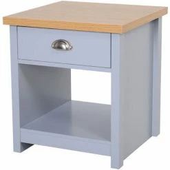 HOMCOM 1-Drawer Side End Table W/Bottom Shelf Bedroom Furniture Oak Effect Top