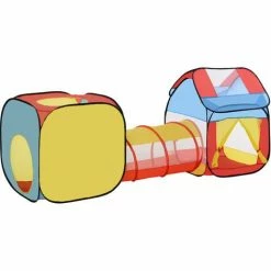 HOMCOM 3-in-1 Pop-Up Tent Tunnel Play House W/ Doors Entertainment Folding Set