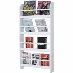 HOMCOM Wall-Mounted/Standing 4-Tier Wood Book Shelf Water Resist For Home Office
