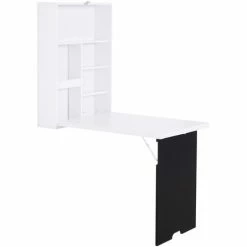 HOMCOM Multi-Functional Folding Wall-Mounted Drop-Leaf Table W/Chalkboard Shelf