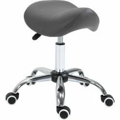 HOMCOM PU Leather Saddle Stool W/ Moulded Padded Seat Adjustable Height Grey