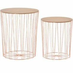 HOMCOM 2 PCS Metal Bedside Table Set W/ Storage Coffee Side Table Rose Gold