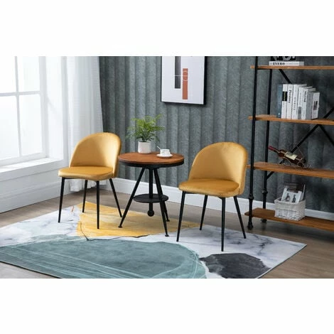 HOMCOM Modern Upholstered Fabric Bucket Seat Dining Chairs Set of 2 Camel