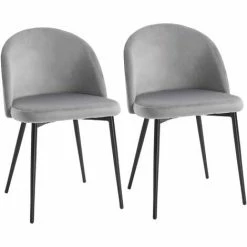 HOMCOM Modern Upholstered Fabric Bucket Seat Dining Chairs Set Of 2 Grey