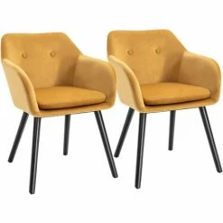 HOMCOM Modern Upholstered Fabric Bucket Seat Dining Armchairs Set Of 2 Yellow