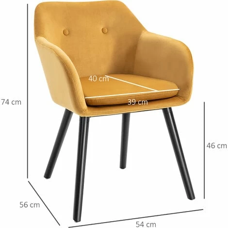 HOMCOM Modern Upholstered Fabric Bucket Seat Dining Armchairs Set of 2 Yellow