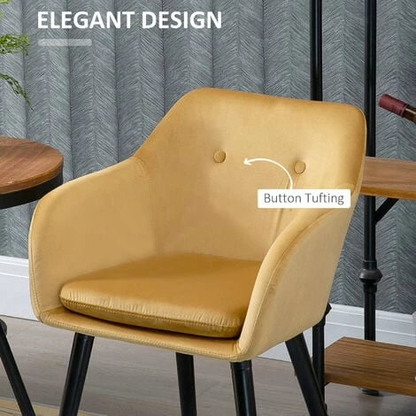 HOMCOM Modern Upholstered Fabric Bucket Seat Dining Armchairs Set of 2 Yellow