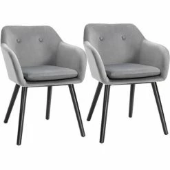 HOMCOM Modern Upholstered Fabric Bucket Seat Dining Armchairs Set Of 2 Grey