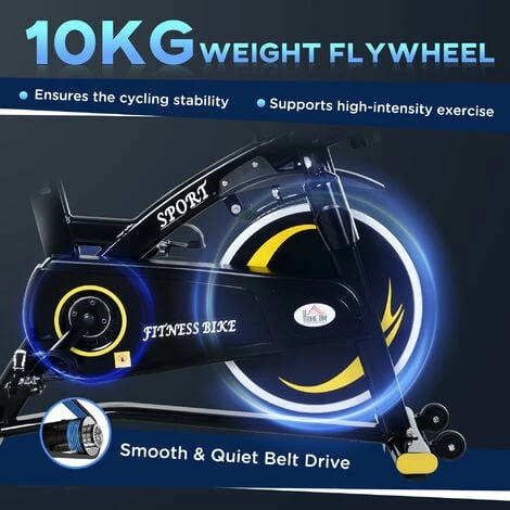 HOMCOM Stationary Exercise Bike, with 10KG Flywheel, Phone Holder - Yellow