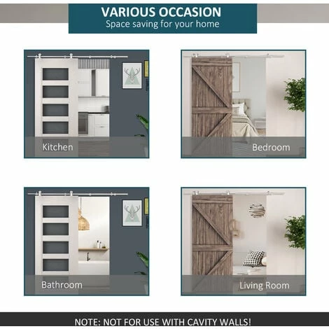 HOMCOM Modern Sliding Barn Door Closet Hardware Track Kit Track System Unit