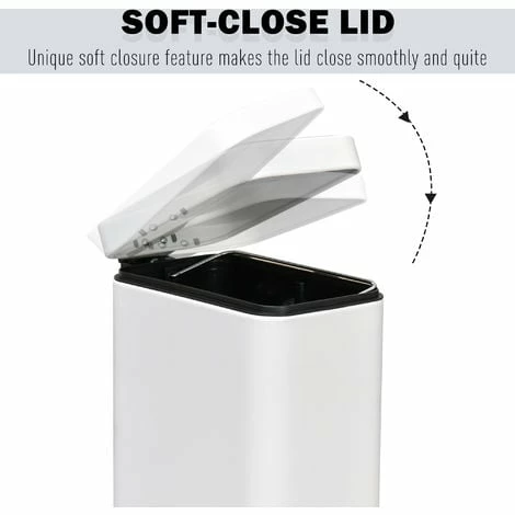 HOMCOM 5L Steel Waste Trash Can Pedal Rubbish Garbage Storage Bucket White
