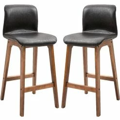 HOMCOM Modern Wood Bar Chairs Kitchen Cafe Stools Dining Barstool Brown