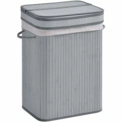 HOMCOM 70L Wood Laundry Basket One Compartment Flip Lid Removable Lining Grey