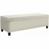 HOMCOM Linen Storage Ottoman Bench Padded W/ Tufting Hinged Lid Wood Frame Beige
