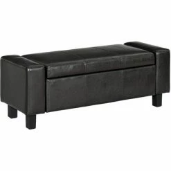 HOMCOM Bedroom Ottoman Storage Bench PU Leather Stool Seat For Hallway, Brown