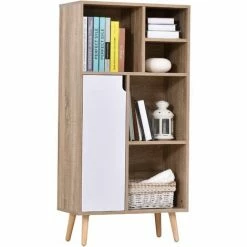HOMCOM 121x60 Freestanding Storage Cabinet 4 Legs 5 Compartments Furniture White