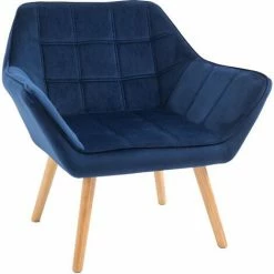 HOMCOM Luxe Velvet-Feel Accent Chair W/ Wide Arms Slanted Back Wood Legs Blue