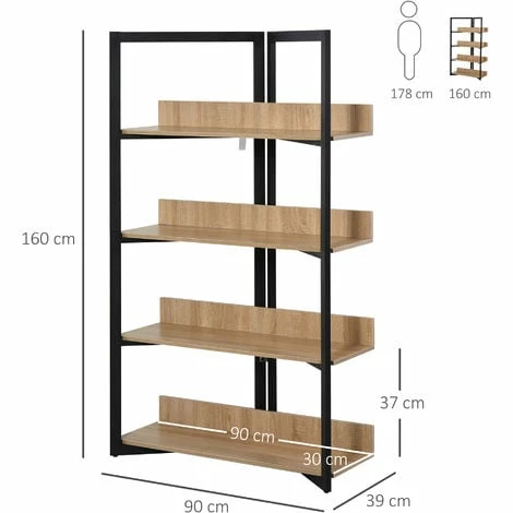 HOMCOM 4-Tier Triangle Frame Storage Shelf Bookshelf Display Cabinet 160x90cm