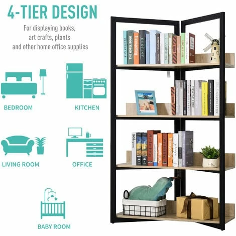 HOMCOM 4-Tier Triangle Frame Storage Shelf Bookshelf Display Cabinet 160x90cm