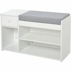 HOMCOM Multi-Storage Shoe Bench Drawer 3 Compartments Cushion Home Boots White