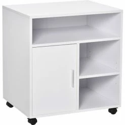 HOMCOM Multi-Storage Printer Unit Office Organisation W/ 5 Compartments White