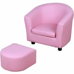 HOMCOM Kids Mini Sofa Children Armchair With Ottoman For Bedroom Playroom Pink