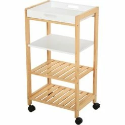 HOMCOM 4-Tier Moving Trolley MDF Wood Blend W/ Tray Shelves 4 Wheels Home Office