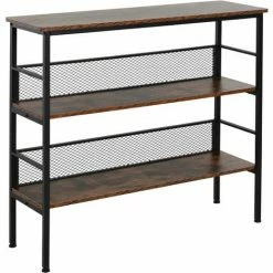 HOMCOM 3-Tier Industrial Style Storage Shelf Metal Frame Adjustable Feet Brown