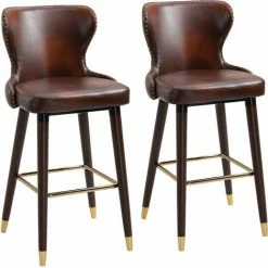 HOMCOM 2 Pieces Home Luxury Bar Chair, European Style, Brown And Golden