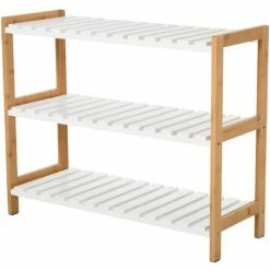HOMCOM 3-Tier Shoe Rack Wood Frame Slatted Shelves Spacious Open Hygienic Storage Home Hallway Furniture Family Guests 70L X 26W X 57.5H Cm - Natural