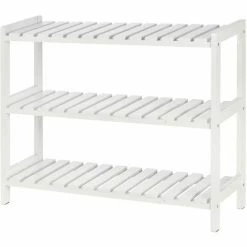 HOMCOM 3-Tier Shoe Rack Wood Frame Slatted Shelves Open Hygienic Storage 57x70cm