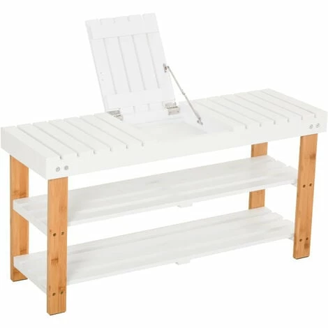 HOMCOM 3-Tier Open Shoe Rack Hidden Storage Wood Frame Wide Shelves Natural