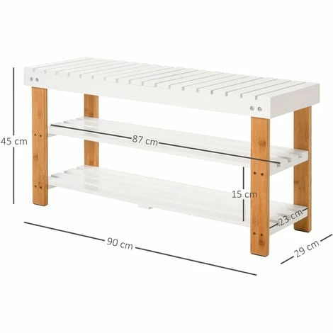 HOMCOM 3-Tier Open Shoe Rack Hidden Storage Wood Frame Wide Shelves Natural