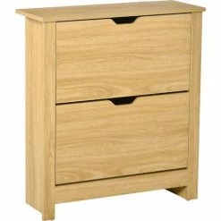 HOMCOM 12-Shoe Storage Cabinet 4 Shelves 2 Drawers Tabletop 4 Legs Modern Brown