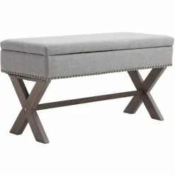 HOMCOM 91cm Elegant Storage Stool Bentwood Frame Sponge Top W/ Studding Grey