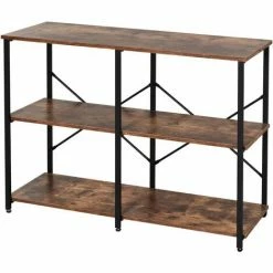 HOMCOM 3-Tier Industrial Style Shelf Metal Frame Shelves Adjustable Feet Brown