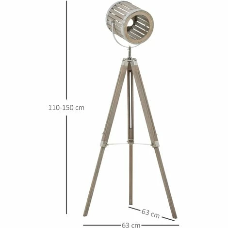 HOMCOM Telescopic Floor Lamp Unique Wood Frame Adjustable Shade Height Unique