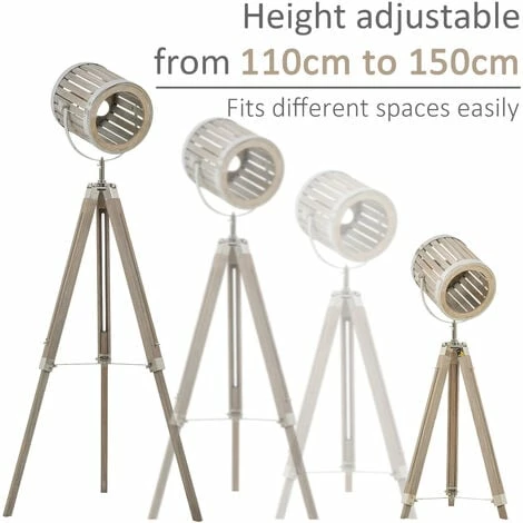 HOMCOM Telescopic Floor Lamp Unique Wood Frame Adjustable Shade Height Unique