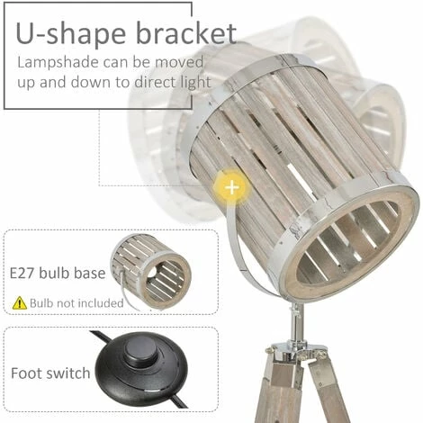 HOMCOM Telescopic Floor Lamp Unique Wood Frame Adjustable Shade Height Unique