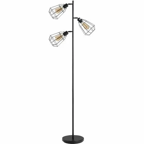 HOMCOM Industrial Steel Birdcage Floor Lamp w/ 3 Lights Round Base Switch Black