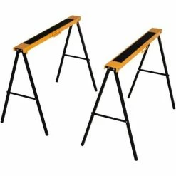 HOMCOM Set Of 2 Folding Saw Horses Steel Frame W/ Anti-Slip Platform Handle DIY