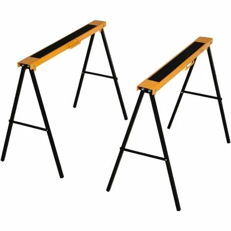 HOMCOM Set Of 2 Folding Saw Horses Steel Frame w/ Anti-Slip Platform Handle DIY