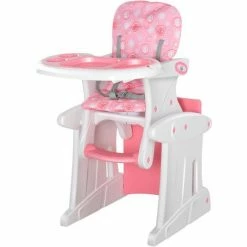 HOMCOM 3-in-1 Convertible Baby High Chair Booster Seat W/ Removable Tray Pink