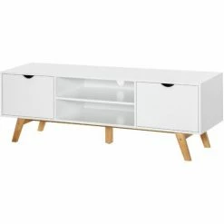 HOMCOM Elegant TV Stand Storage Cabinet Unit W/ Wood Legs 2 Cupboards 2 Shelves