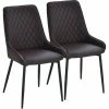 HOMCOM Set Of 2 Quilted PU Leather Dining Chairs W/ Metal Frame 4 Legs Brown