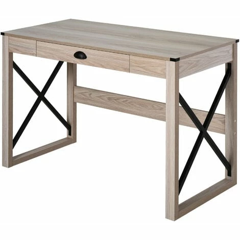 HOMCOM Retro Inspired Work Desk Station Home Office Drawer Large Tabletop Natural